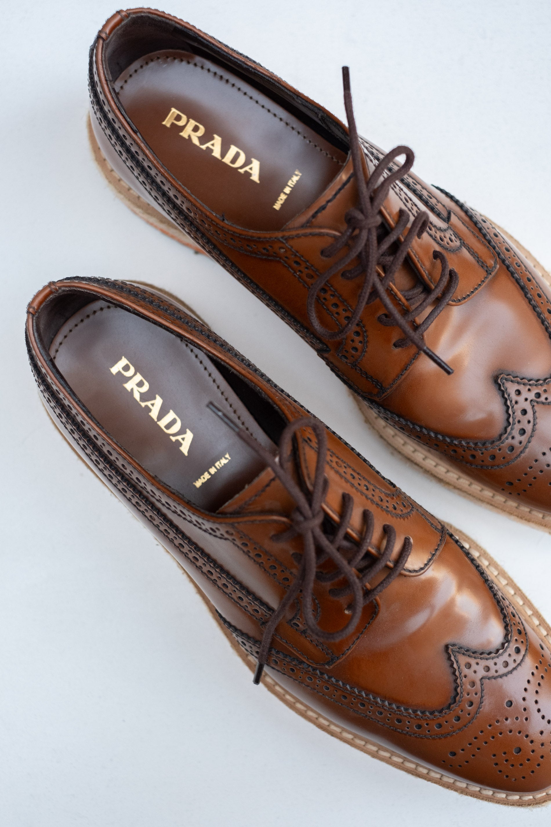 Prada Brown Leather Oxford Shoes with Brogue Detailing Prada Men main image 2